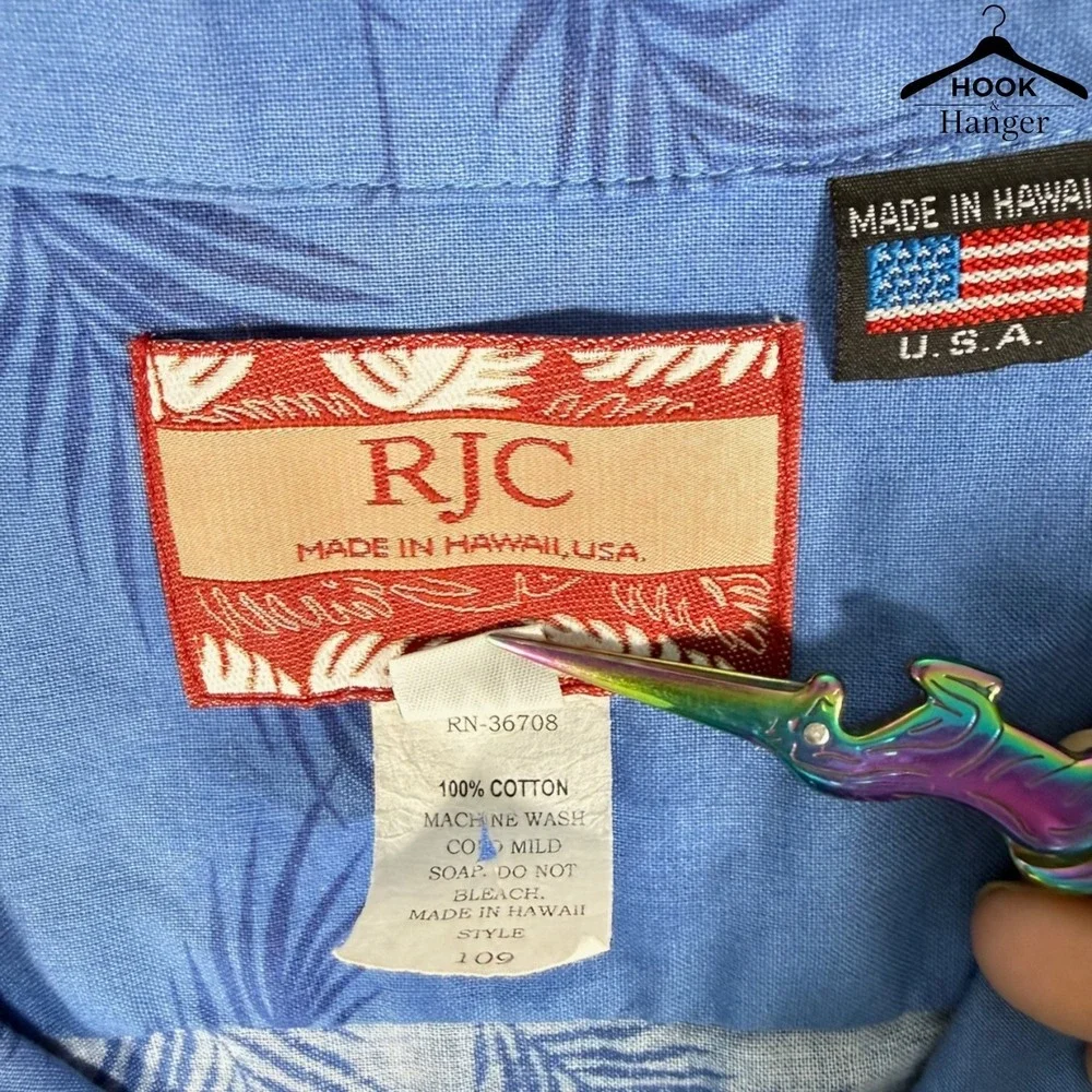 Vintage RJC Hawaiian Camp Shirt 3XL Blue Martini Tropical Palm USA Vacation Blue - Picture 4 of 8